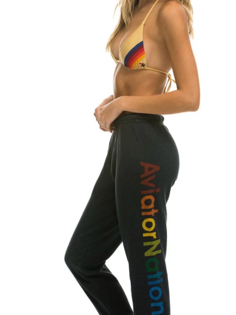 Aviator Nation Rainbow Logo Black Sweatpants